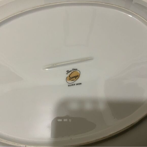 SANGO FINE CHINA SILVER SNOW Made in Japan 16” Oval Platter Vintage A11 - Picture 4 of 6